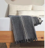 Navy Stripe Cotton Throw Blanket