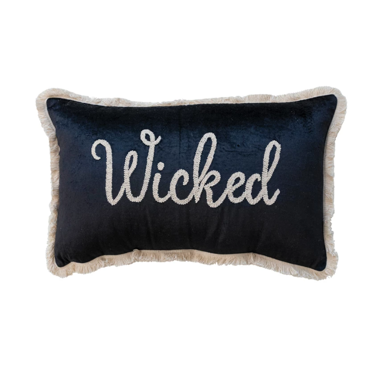 Wicked Embroidered Pillow w/ Fringe