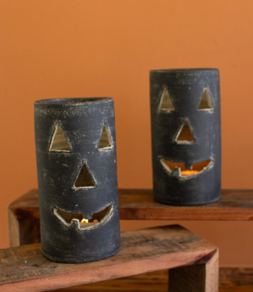 Tall Black Clay Jack-O-Lantern