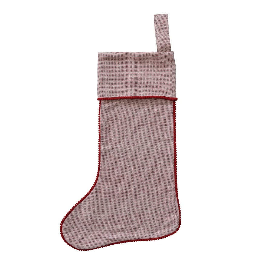 Cotton Stocking w/ Red Mini Pom Poms