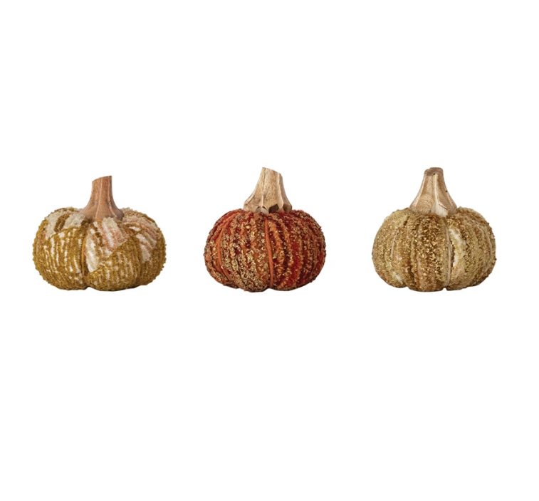 Chenille & Mango Wood Pumpkin