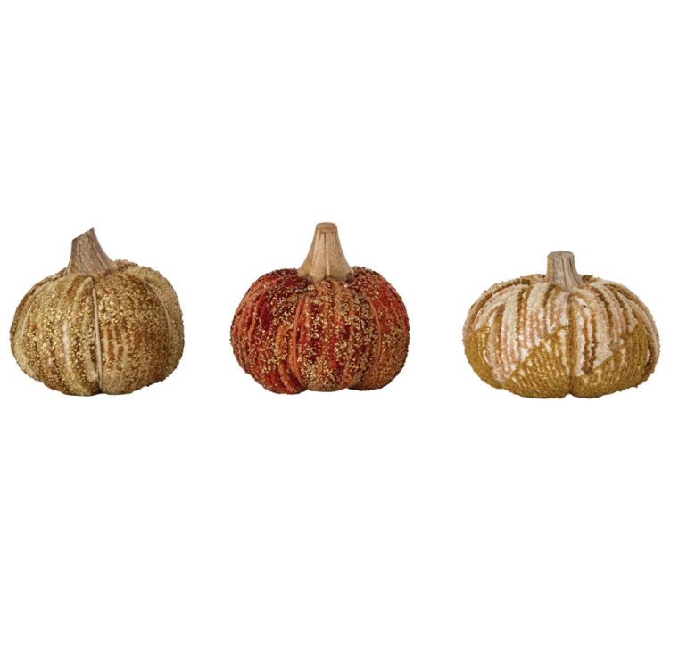 Handmade Chenille & Mango Wood Pumpkin