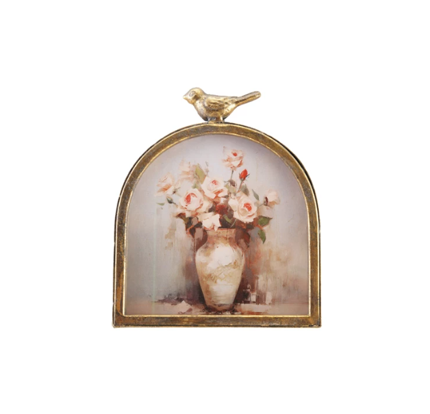 Antique Gold Arched Photo Frame w/ Bird Finial