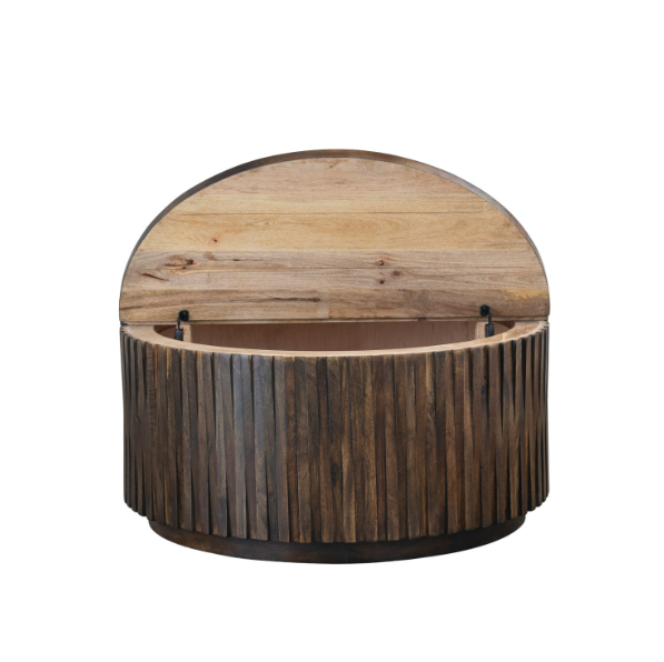 Walnut Finish Ribbed Storage Coffee Table
