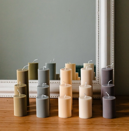 4" Handmade Ribbed Pillar Candle - IVORY