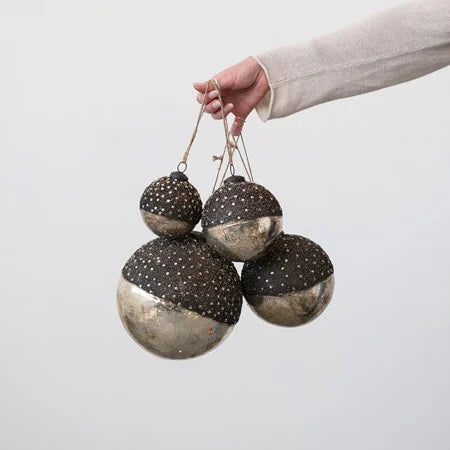 6" Mercury Glass Ball Ornament w/ Stars
