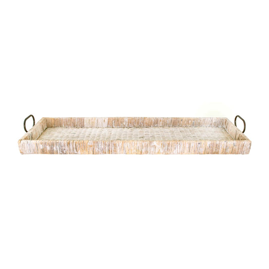 38" Rattan Tray with Metal Handles