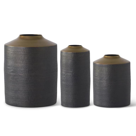 Lg Black & Brass Texture Vase