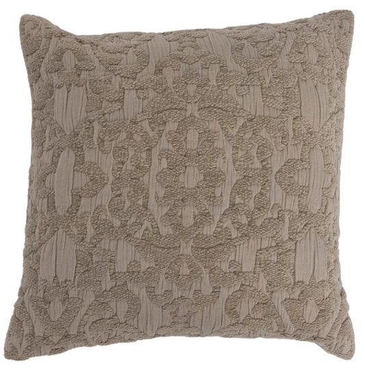 18" Taupe Cotton Chenille Jacquard Pillow