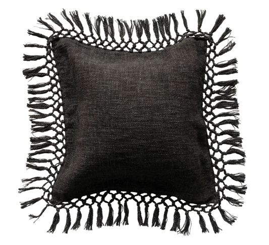 20" Cotton Slub Pillow w/ Crochet & Fringe