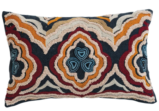 Embroidered Multi- Color Cotton Lumbar Pillow