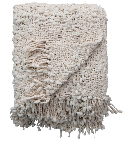 60"x 50" Woven Cotton Cable Knit Throw w/ Fringe