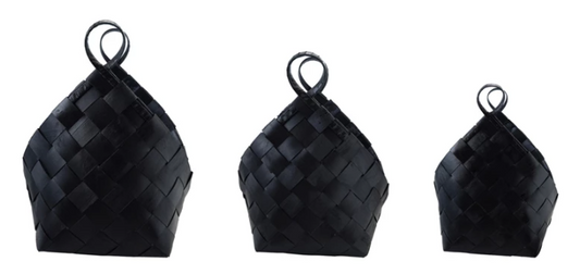 LG - Black Woven Wood Baskets with Handles