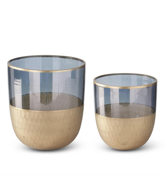 10" Gray + Gold Gilded Etched Vase