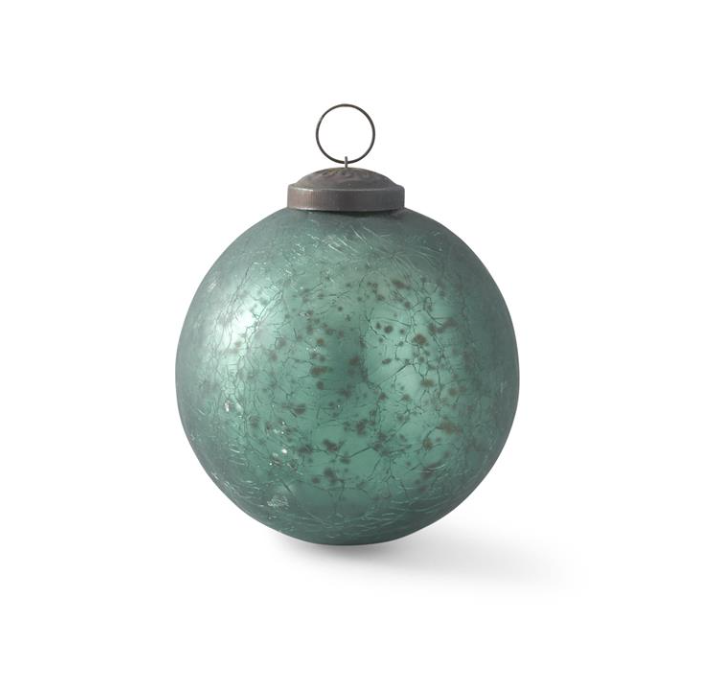 4" Crackled Teal Mercury Glass Ornament