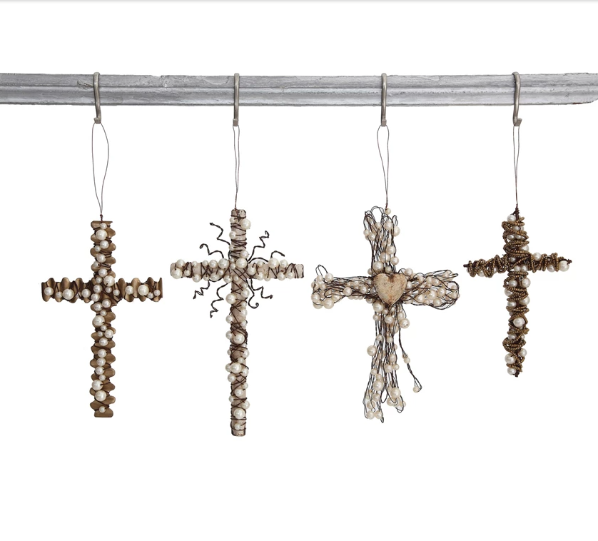 Wire Cross w/ Beads Ornament - 4 Styles