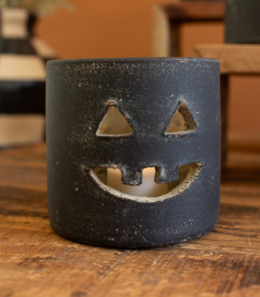 Short Black Clay Jack-O-Lantern