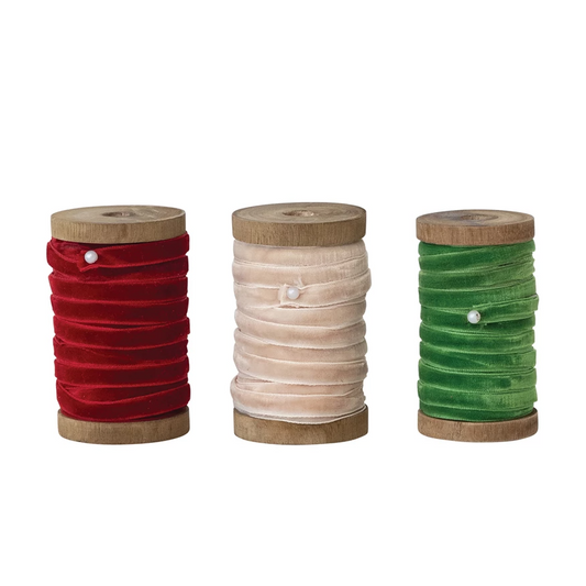 10 YD Velvet Ribbon on Spool - Green