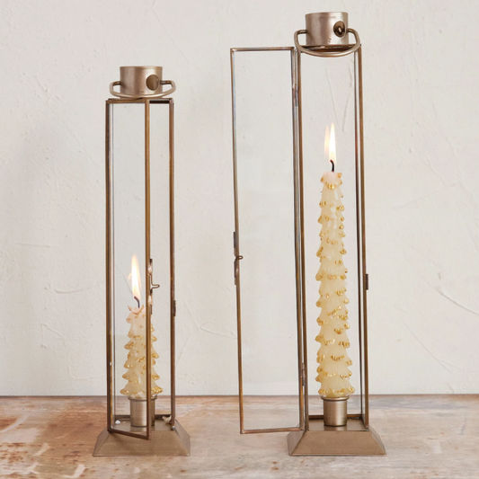 Gold Metal & Glass Lantern Taper Holder