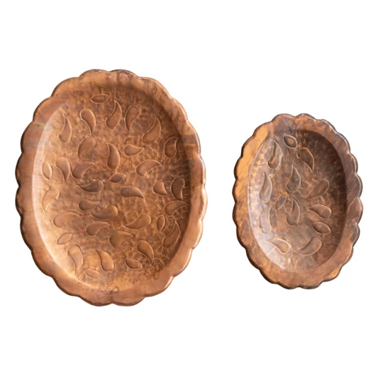 SM - Antique Copper Embossed Scalloped Tray