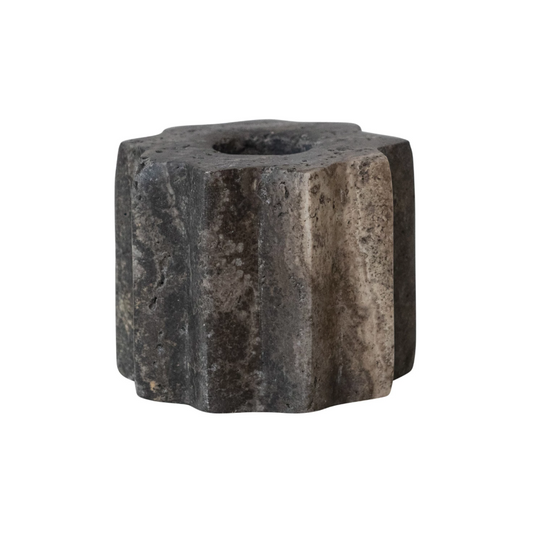 Grey Carved Travertine Taper Holder