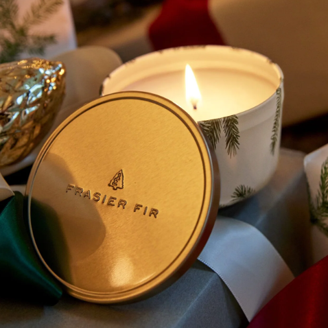 6.5oz Frasier Fir Candle Tin w/ Gold Lid
