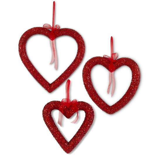 LG - Red Sequin Glitter Heart w/Ribbon