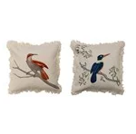 18" Cotton Embroidered Bird Pillow