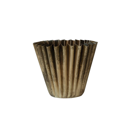 Antique Brass Fluted Metal Planter