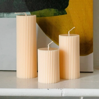 3" Handmade Ribbed Pillar Candle - ECRU