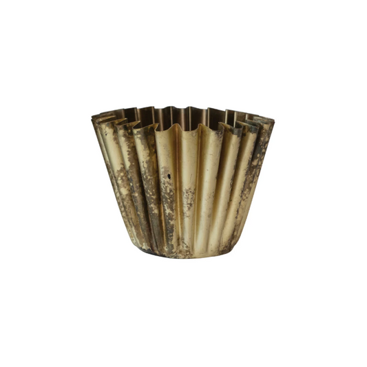 SM Antique Brass Metal Fluted Planter