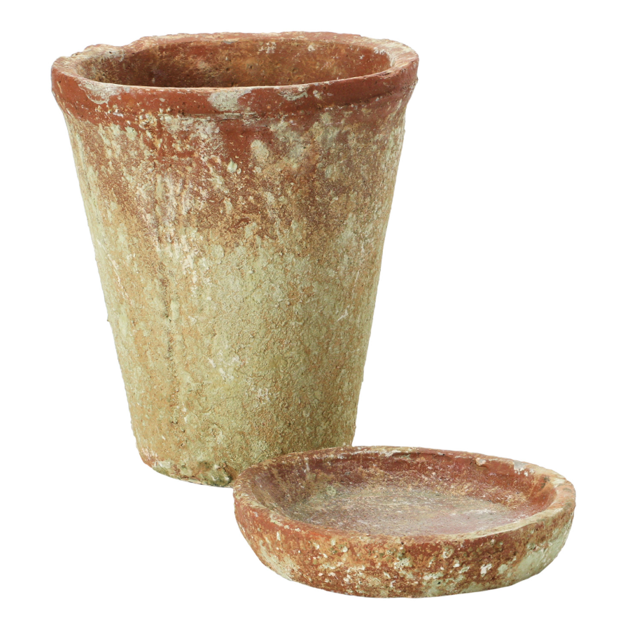 Distressed Cement Planter w/ Saucer