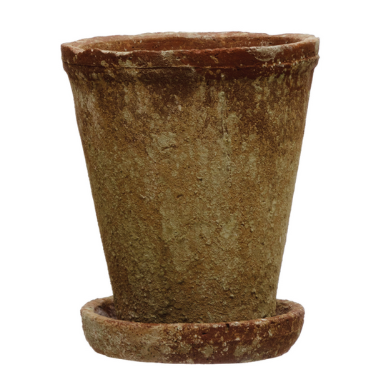 Distressed Cement Planter w/ Saucer