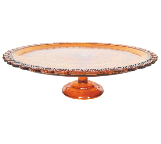 Amber Scalloped Glass Pedestal
