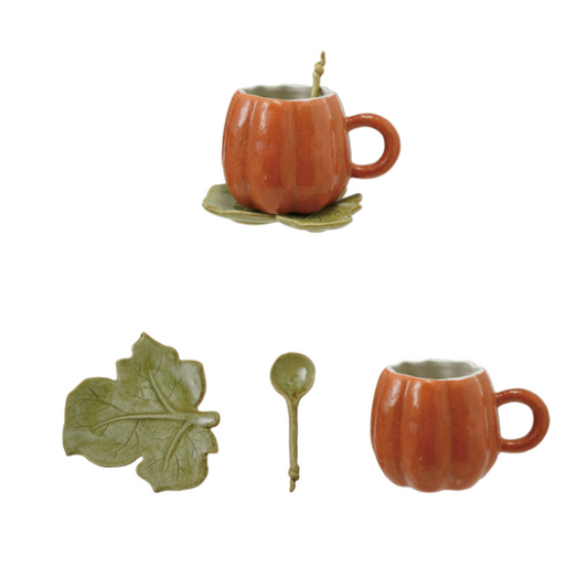 14oz Pumpkin Mug w/ Saucer + Spoon