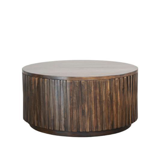 Walnut Finish Ribbed Storage Coffee Table