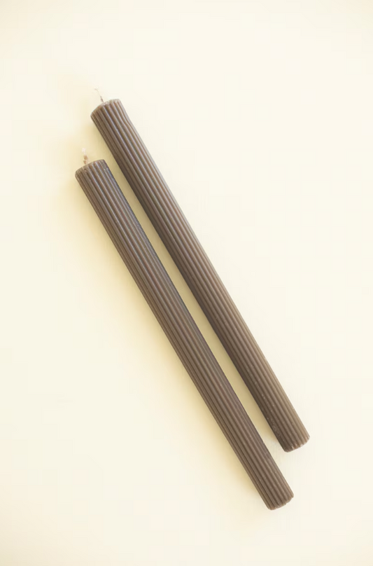 Brown Ribbed Taper Candles - SET OF 2