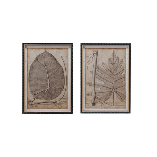 Wood Framed Glass Wall Decor w/ Vintage Reproduction