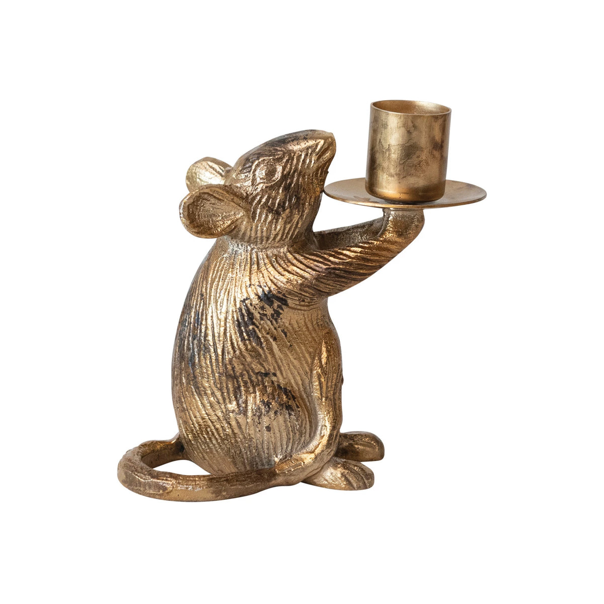 Antique Gold Mouse Taper Holder